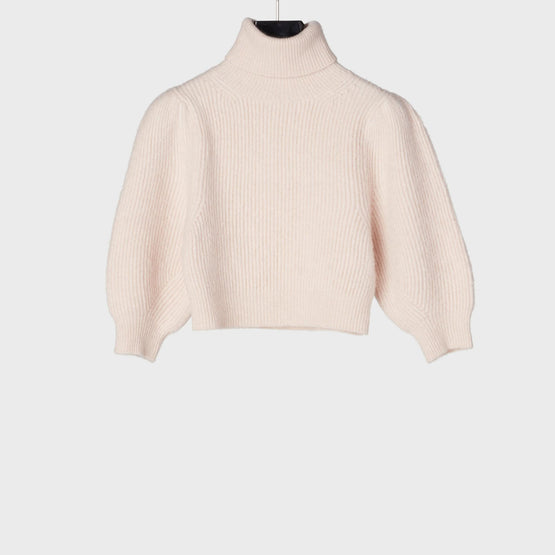 Women's Pull Boxy Col Roulé Sweater - Rose Pale