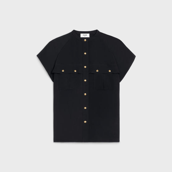 Women's Col Mao Poches Army Blouse - Black