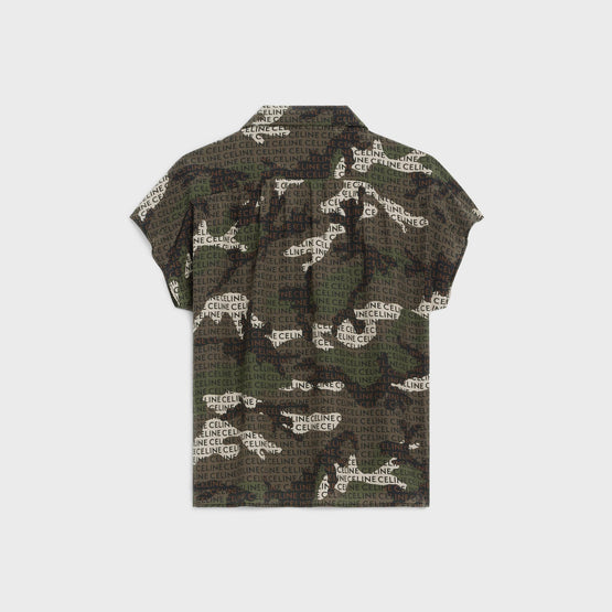Women's Col Ouvert Blouse - Black/Camouflage