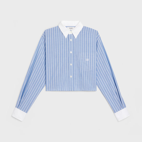 Women's Crop Col Drugstore Opp Shirt - Bluette/Blanc