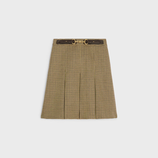Women's Short Plis Gourmette Skirt - Green/Beige