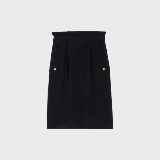 Women's Pencil Paperbag Skirt - Black