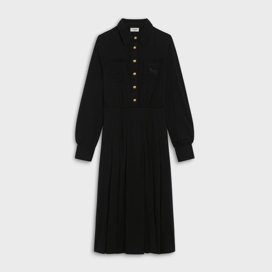 Women's Plissée Sulky Shirt Dress - Black