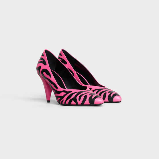 Women's 85 Celine Triangle Heel Zebra Pumps - Black/Hot Pink
