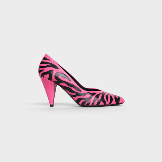 Women's 85 Celine Triangle Heel Zebra Pumps - Black/Hot Pink