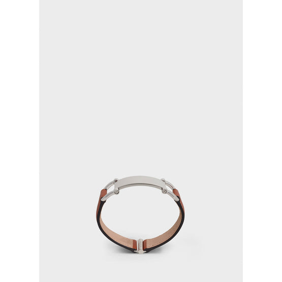 Men's Celine Plaque Leather Bracelet - Silver/Tan