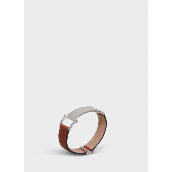 Men's Celine Plaque Leather Bracelet - Silver/Tan