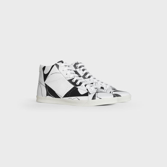 Men's Perforate Celine Triomphe Mid Lace Up Sneakers - Black/White