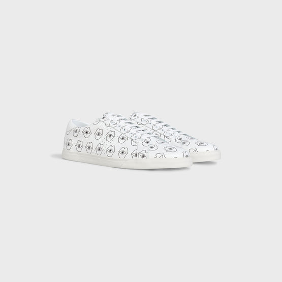 Men's Perf Logo Celine Triomphe Low Lace Up Sneakers - White/Black