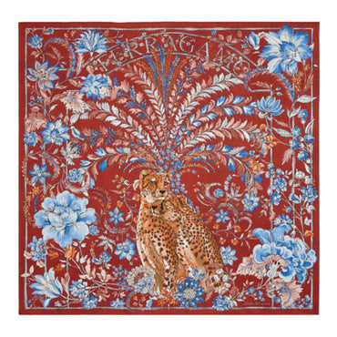 Giaguari Print Silk Foulard - 100% Silk - Bordeaux/Light Blue