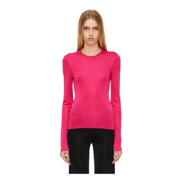 Long Sleeved Ribbed Top - 97% Viscose, 2% Polyamide, 1% Elastane - Fuchsia