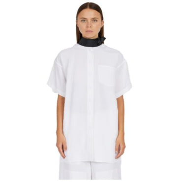 Shirt With Eco-Leather Collar - Ladies - White
