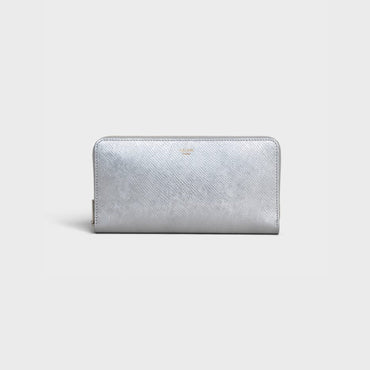 Essentials Slg Large Zipped Wallet Lam.Grain.Calf - Silver