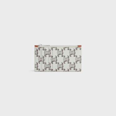 Zipped Compact Card Holder - Tan/Ecru