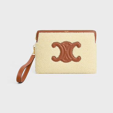 Cuir Triomphe Slg Small Pouch With Strap Trio.Slg Shearling - Beige