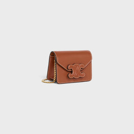 Women Card Holder On Chain Leather - Tan