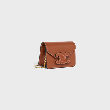 Card Holder On Chain Leather - Tan