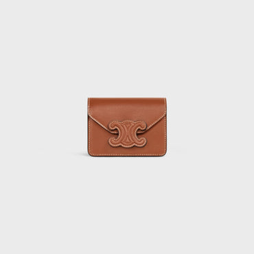 Card Holder On Chain Leather - Tan