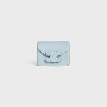 Triomphe Slg Card Holder On Chain Cuir Shiny Calfskin - Ice Blue