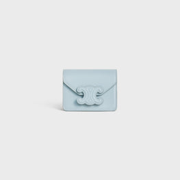 Women Card Holder On Chain Leather - Ice Blue