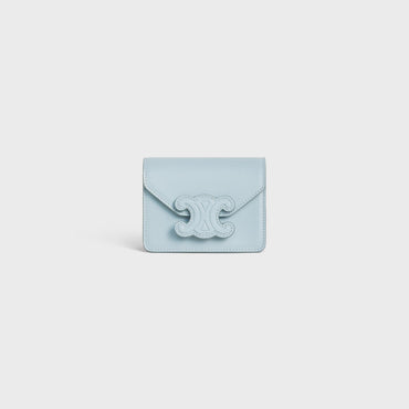 Triomphe Slg Card Holder On Chain Cuir Shiny Calfskin - Ice Blue