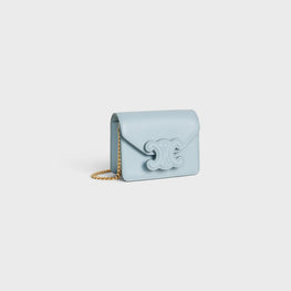 Women Card Holder On Chain Leather - Ice Blue