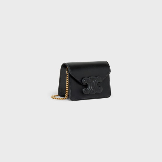 Women Card Holder On Chain Leather - Black