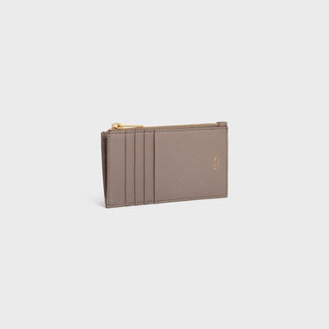 Essentials Slg Zipped Compact Card Holder Grained Calfskin - Pebble