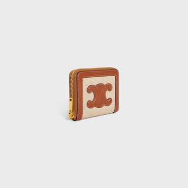 Cuir Triomphe Slg Compact Zipped Wallet Trio.Slg Textile & Calf - Natural / Tan