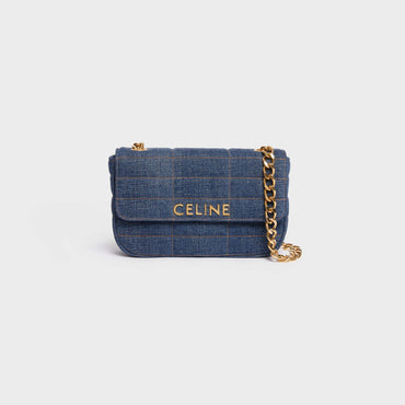 Celine Monochrome Quilted Chain Shoulder Bag - Denim