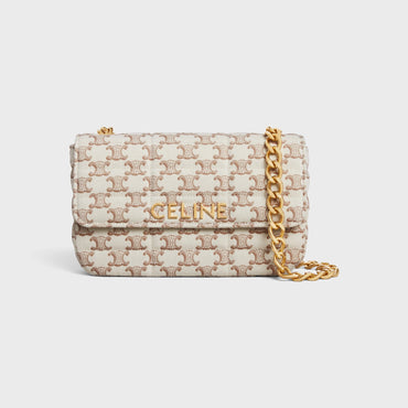 Matelassé Monochrome Celine Chain Shoulder Bag Mat.Mono.Cel.Quilt.Text.W/Trio - White
