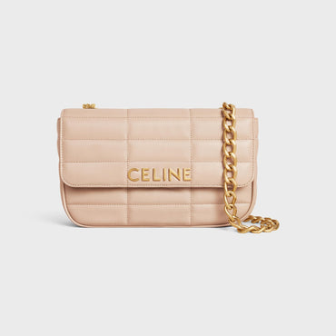 Celine Monochrome Quilted Chain Shoulder Bag - Nude