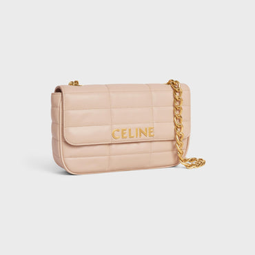 Celine Monochrome Quilted Chain Shoulder Bag - Nude