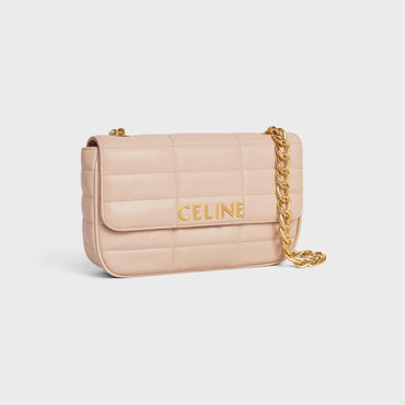 Celine Monochrome Quilted Chain Shoulder Bag - Nude