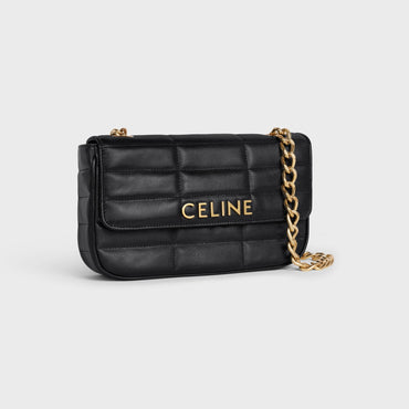 Matelassé Monochrome Celine Chain Shoulder Bag Matelas.Mono.Celine Quilt.Goat - Black
