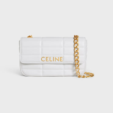 Chain Shoulder Bag Mat.Mono.Cel.Quilted Calfskin - Arctic White