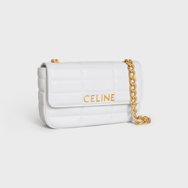 Chain Shoulder Bag Mat.Mono.Cel.Quilted Calfskin - Arctic White