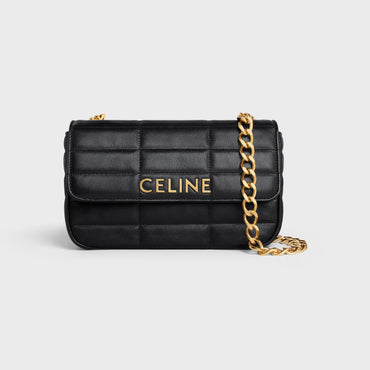Chain Shoulder Bag Mat.Mono.Cel.Quilted Calfskin - Black