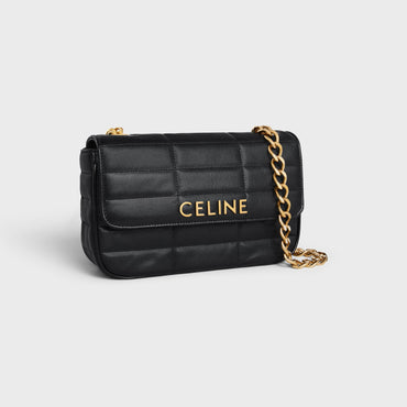 Chain Shoulder Bag Mat.Mono.Cel.Quilted Calfskin - Black