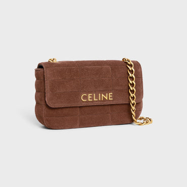 Celine Monochrome Quilted Chain Shoulder Bag - Brown