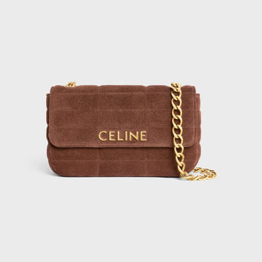 Celine Monochrome Quilted Chain Shoulder Bag - Brown