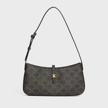 Triomphe Canvas Tina Shoulder Bag & Calfskin - Black