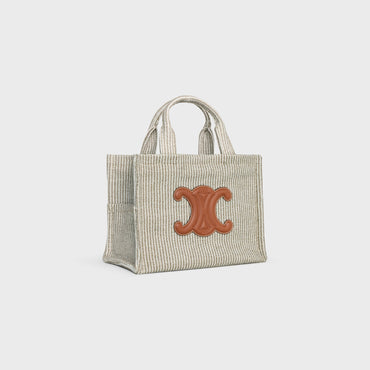 Thais Small Cabas Striped Textile & Calfsk - Beige