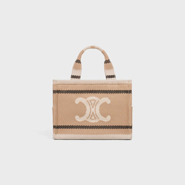Thais Small Cabas Striped Textile W/Triom - Beige / Black