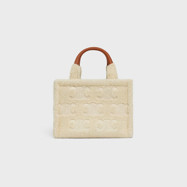 Thais Small Cabas Shearling With Triomphe - Natural / Tan