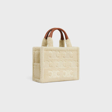 Thais Small Cabas Shearling With Triomphe - Natural / Tan
