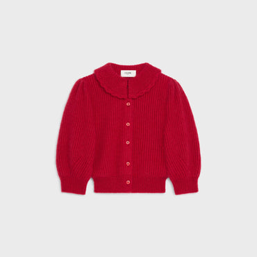 Ruffled Collar Cardigan - Red