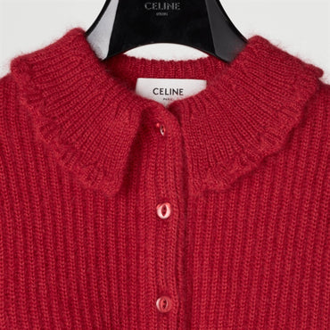 Ruffled Collar Cardigan - Red