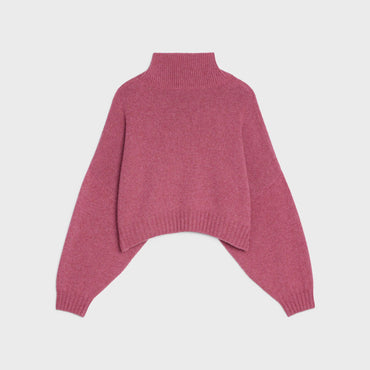 Boxy Cropped High Collar Sweater - Dark Pink