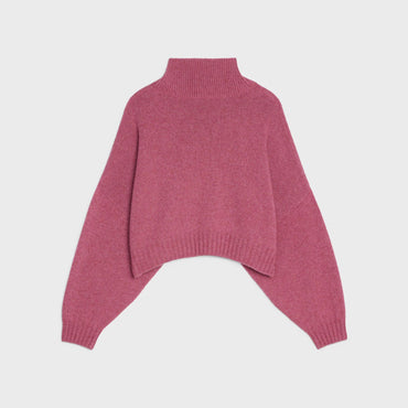 Boxy Cropped High Collar Sweater - Dark Pink